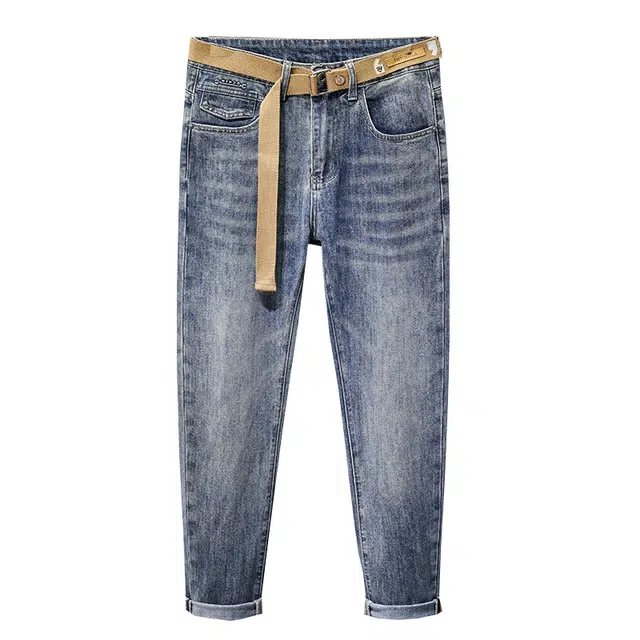 雅鹿 潮牌宽松直筒潮流休闲美式牛仔裤 男款 蓝色