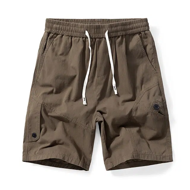 雅鹿 潮牌美式工装五分裤百搭纯棉中腰系带薄款纯色简约休闲短裤 男款