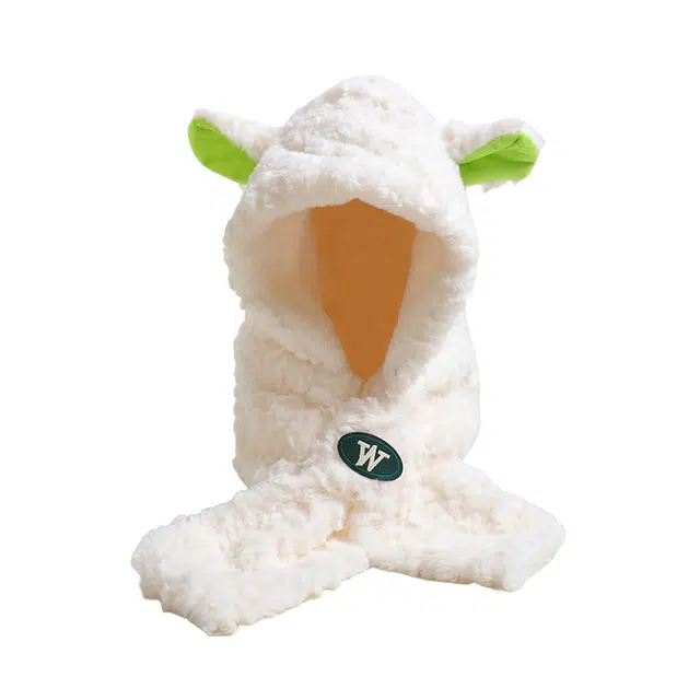 浪莎 夏季可爱潮流小羊帽子围巾一体毛茸茸两件套骑行保暖 聚酯纤维 斗篷帽一体帽 男女同款情侣款