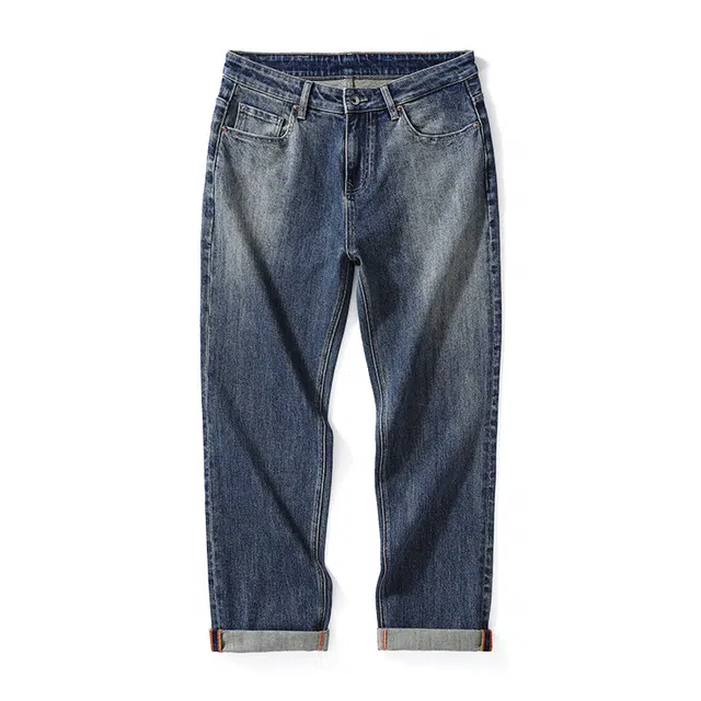 雅鹿 直筒百搭美式高街水洗做旧宽松牛仔裤 男款 蓝色