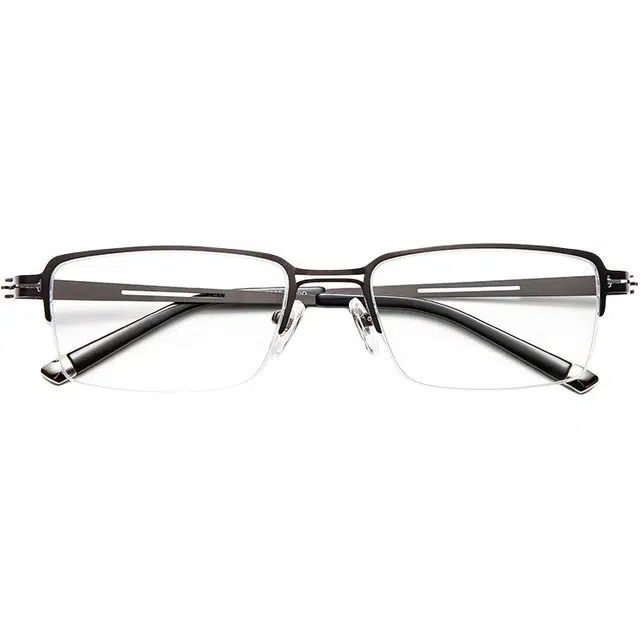 夕阳红 高清防蓝光 不锈钢 长方形 功能性眼镜 男女同款情侣款 枪色