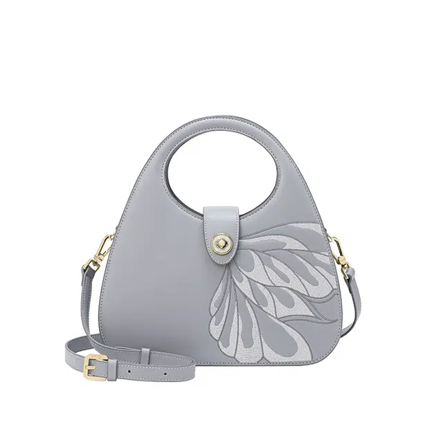 古伊西 蝶影系列新中式腋下包 中国风蝶影刺绣工艺 牛皮 小众复古旗袍单肩包手提包 中号 女款 浅雾紫