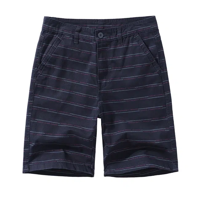 雅鹿 条纹纯棉百搭薄款宽松中腰潮牌简约沙滩裤运动五分休闲短裤 男款