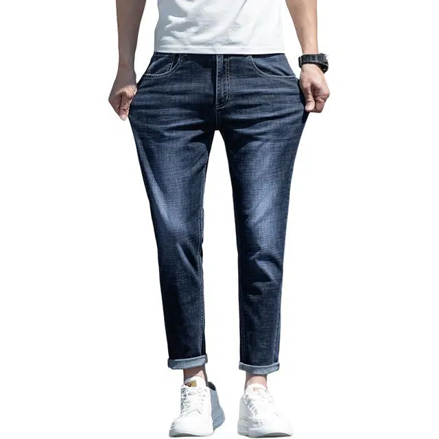 雅鹿 高街美式直筒修身中腰水洗耐磨牛仔裤 男款 深蓝灰