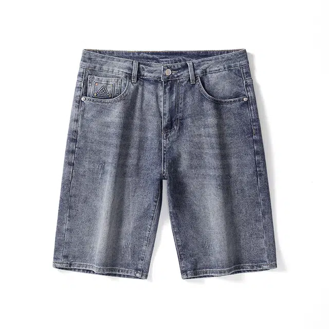 雅鹿 高街美式宽松水洗耐磨休闲五分裤牛仔短裤 男款 蓝色