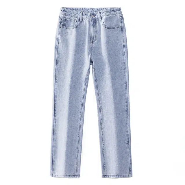 雅鹿 休闲水洗耐磨美式高街百搭宽松直筒牛仔裤 男款 晴空蓝