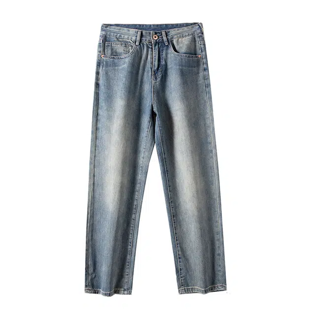 雅鹿 高街美式宽松垂感休闲水洗做旧百搭中腰阔腿牛仔裤 男款 蓝色
