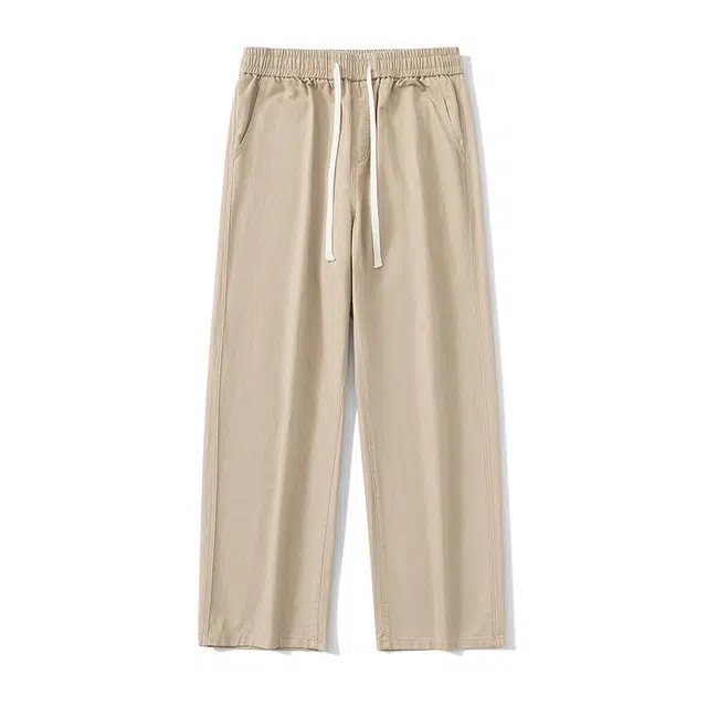 雅鹿 纯色宽松阔腿直筒系带休闲裤 男款