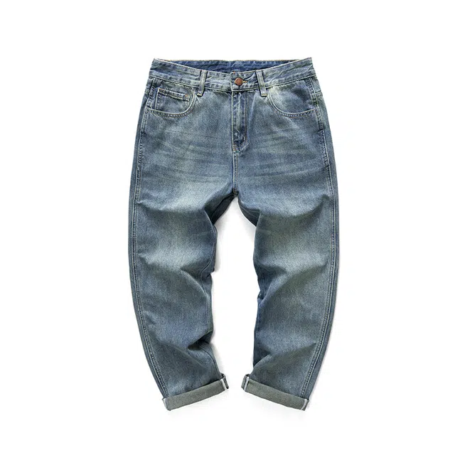 雅鹿 美式薄款水洗做旧直筒宽松休闲裤长裤潮流牛仔裤 男款 怀旧蓝