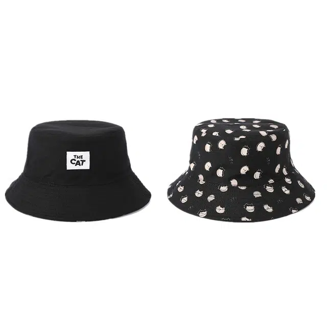 木林森 正反双面戴满印可爱猫咪夏季出游遮阳韩版原宿字母布标 棉涤 渔夫帽 男女同款情侣款