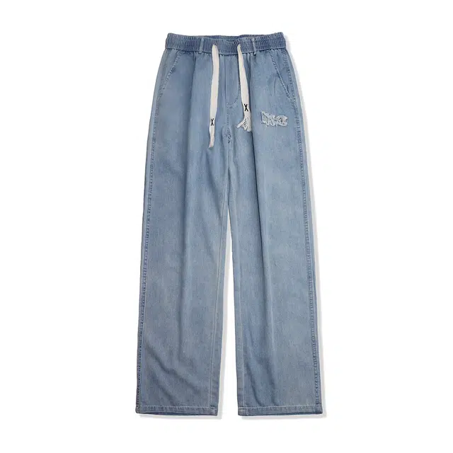 雅鹿 中腰宽松系带牛仔裤 男款 浅蓝