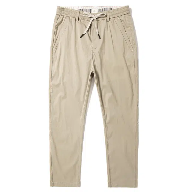 雅鹿 弹力百搭潮牌系带直筒修身九分休闲裤 男款 卡其