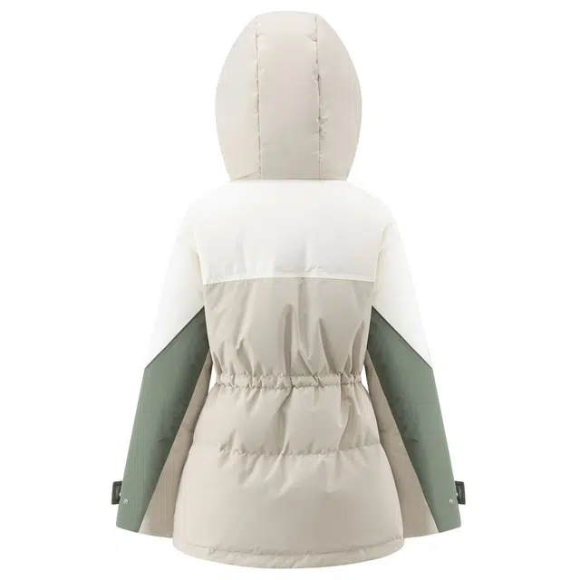 艾莱依 撞色连帽拉链宽松中长款长袖羽绒服 女款