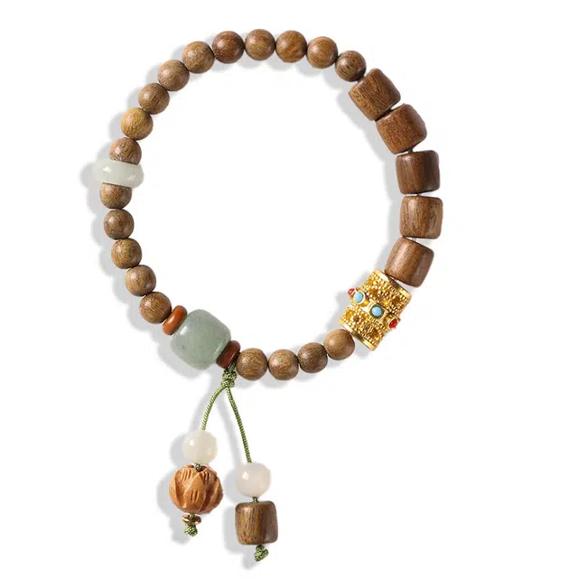 京华录 国潮古风创意单圈文玩串珠 吉祥如意 平安喜乐 小众考试上岸 好运莲莲转运珠 木作 手串 男女同款情侣款 绿檀