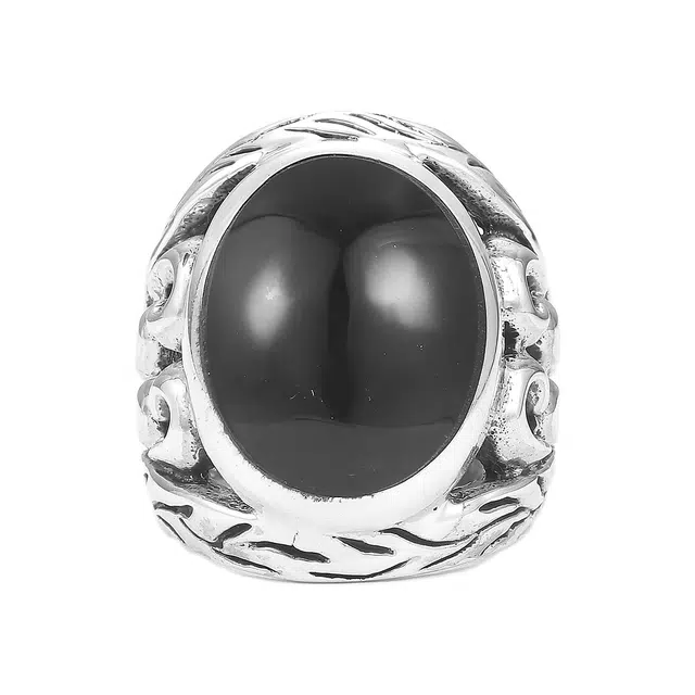 次世 复古唐草纹宽面食指戒嘻哈街头风个性 玛瑙 玉石戒指 男款 礼盒装