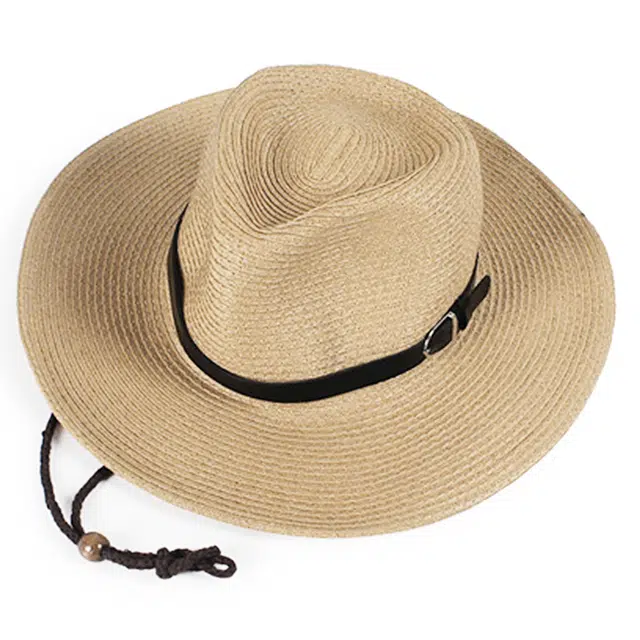 浪莎 夏季时尚卡其色皮带扣草编大帽檐遮阳防晒防紫外线 纤维素聚酯纤维 太阳帽沙滩帽 男女同款情侣款