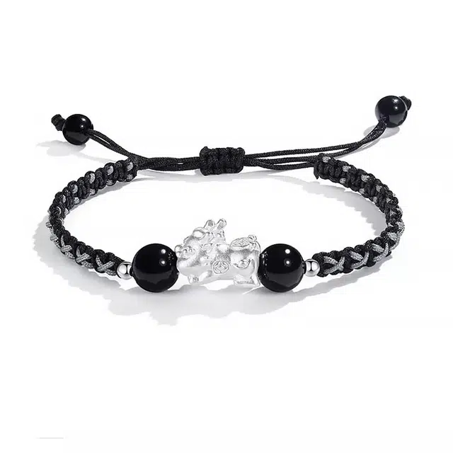 尚仟伊 吞金兽 貔貅手绳 国风手工编织可调节 清新彩色编绳 水晶 玉石手链 男女同款情侣款