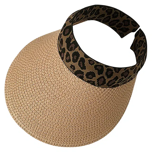 浪莎 夏季卡其色豹纹空顶编织大帽檐海边度假遮阳防紫外线 纤维素聚酯纤维 防晒帽太阳帽 男女同款情侣款