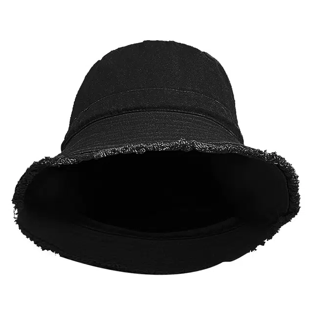 浪莎 春夏时尚百搭黑色牛仔毛边大帽檐遮阳防晒防紫外线 聚酯纤维锦纶 渔夫帽 男女同款情侣款