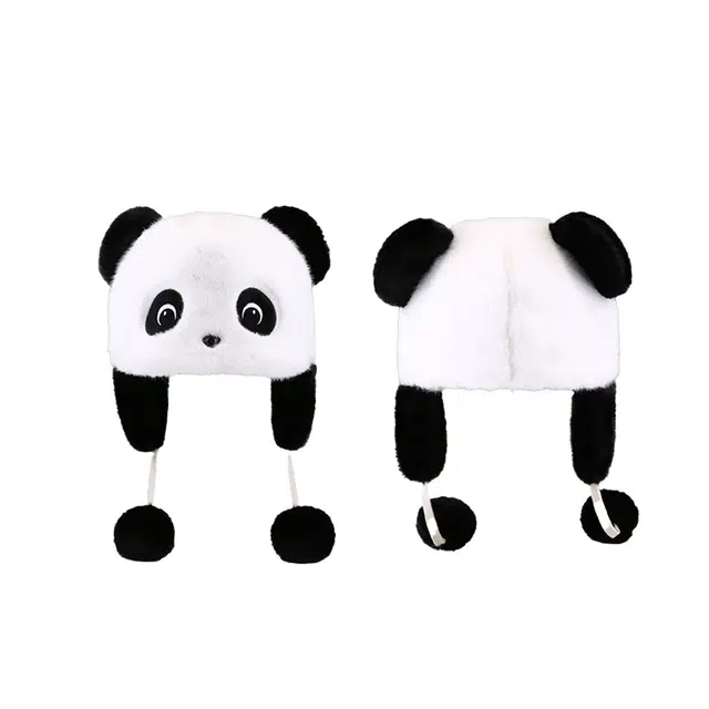 浪莎 冬季时尚白色可爱小众设计熊猫保暖防寒百搭显脸小   聚酯纤维 护耳帽毛绒帽 男女同款情侣款