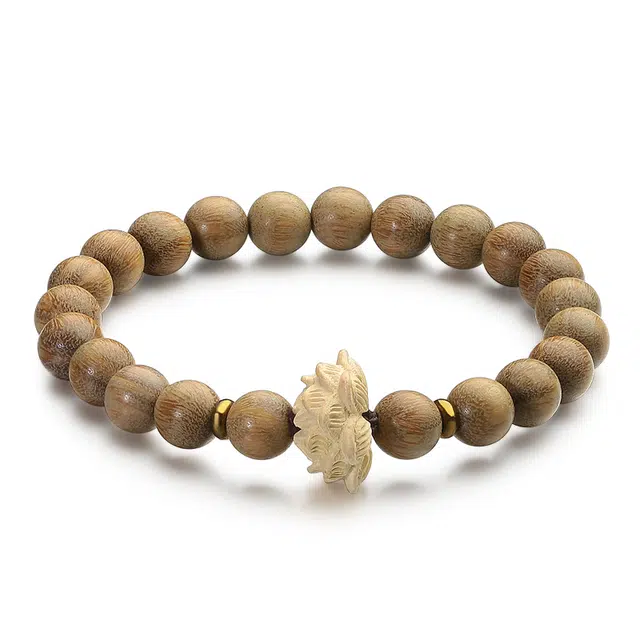 彗时 招财纳福萌猫好运莲莲文玩盘串 步步生莲桃花酿国风纳福转运珠新中式佛珠素串送礼盒物 黄杨木 木作手串 男女同款情侣款 绿檀