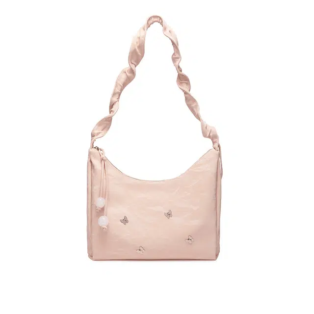 稻草人 蝴蝶翩翩设计 甜酷少女 小众高质感 聚氨酯革 单肩包腋下包手提包 女款 灰蓝/浅粉色/银灰/浅杏色