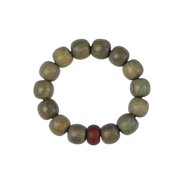 京华录 民族风本命年护身串珠 新中式古风佛系学生解压文玩佛珠绕指柔 时来运转盘玩念珠 朱砂 手串 男女同款情侣款 绿檀