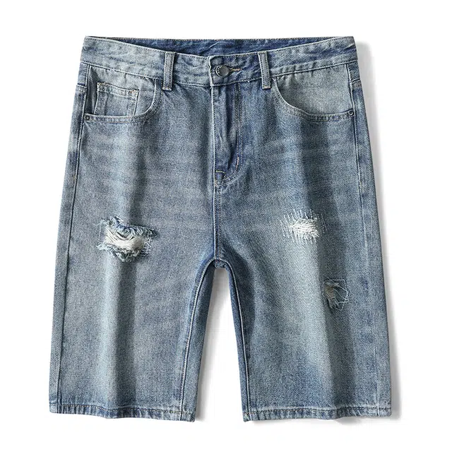 雅鹿 美式潮牌时尚宽松休闲五分裤牛仔短裤 男款 蓝色