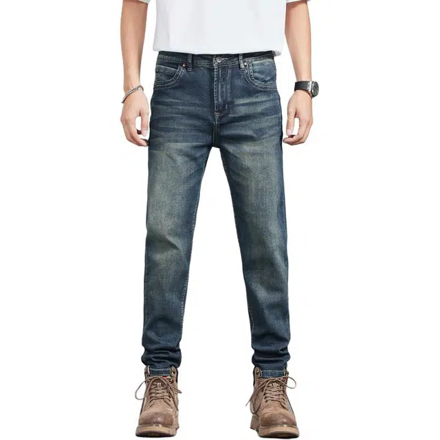 雅鹿 休闲工装高端宽松百搭弹力牛仔裤 男款 复古蓝