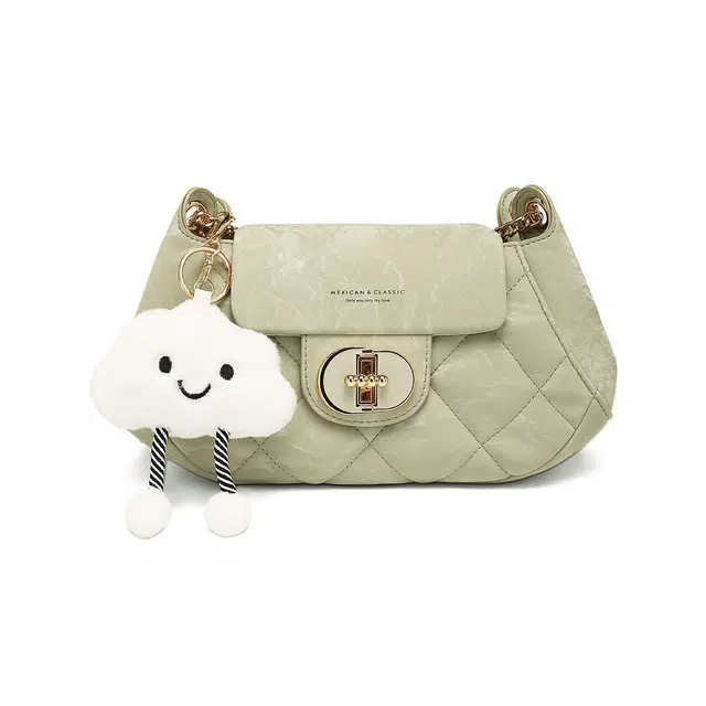 稻草人 小众设计 精致锁库开合 菱格链条包 聚氨酯 腋下包斜挎包单肩包  女款 灰蓝/浅绿/浅杏色/浅粉色