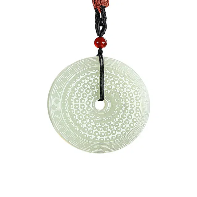 舒杰 仿古回纹平安扣 和田玉 经典国潮风 男女同款情侣款 青白玉