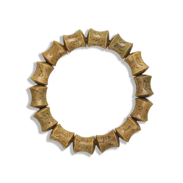 京华录 国潮六字真言转运竹节中式本命年招财纳福平安守护盘玩念珠 国风休闲解压佛系文玩串珠 檀木 木作手串 男女同款情侣款 绿檀