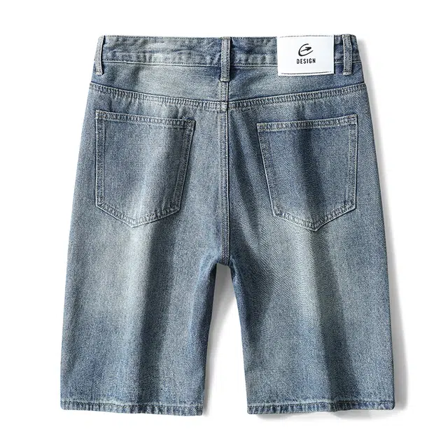 雅鹿 美式潮牌时尚宽松休闲五分裤牛仔短裤 男款 蓝色