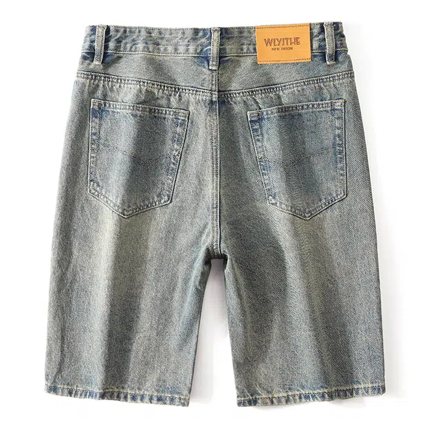 雅鹿 做旧嘻哈街头破洞时尚潮流宽松百搭五分裤牛仔短裤 男款 黄泥蓝