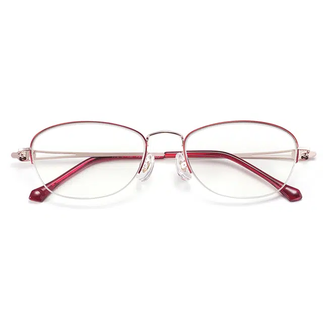 夕阳红 年轻 玫瑰金间酒红 合金 椭圆形 功能性眼镜 女款