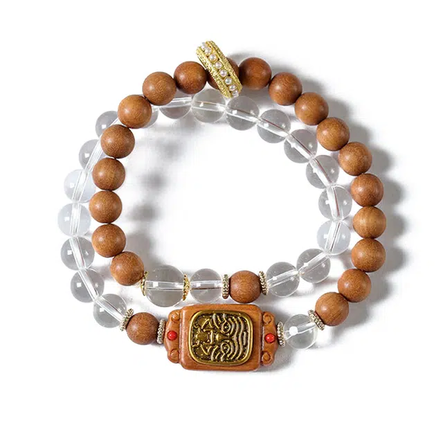 九隆古 民族风扎基拉姆 国潮双圈新中式叠戴盘玩佛珠念珠 檀香木拼晶 手串 男女同款情侣款 檀木