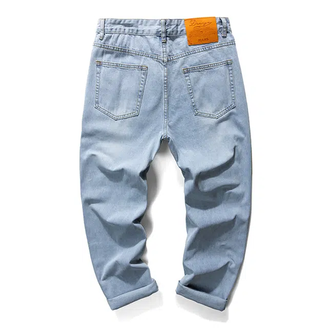 雅鹿 宽松百搭直筒休闲水洗怀旧潮牌高街美式破洞牛仔裤 男款 冰山蓝