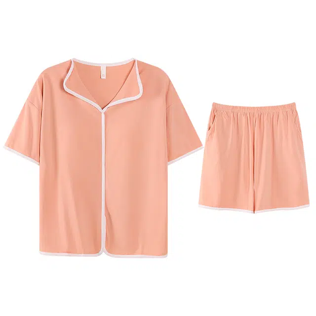 雅鹿 简约莫代尔面料凉感舒适带胸垫短袖休闲可外穿三分裤睡衣套装 女款 橘粉色