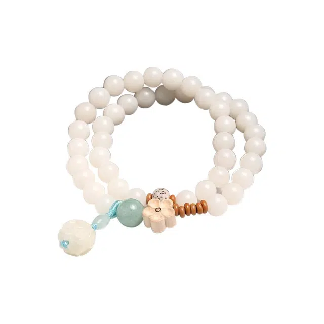 迷颂玛 新中式国风转运纳福 复古国潮 静心佛珠高级轻奢文玩手持双圈盘玩绕指柔 奶白小众设计高级感 白玉菩提 手串 女款