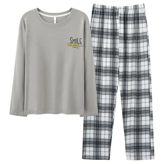 莫代尔 柔软透气微弹细腻耐磨长袖不勒腹长裤可居家休闲可外穿睡衣套装 男款 银色