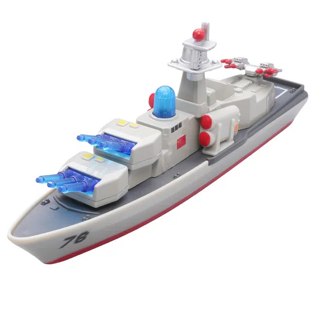 驰誉车玩 合金军舰 亮灯响声 回力行驶 车门可开  收藏摆件 成品模型