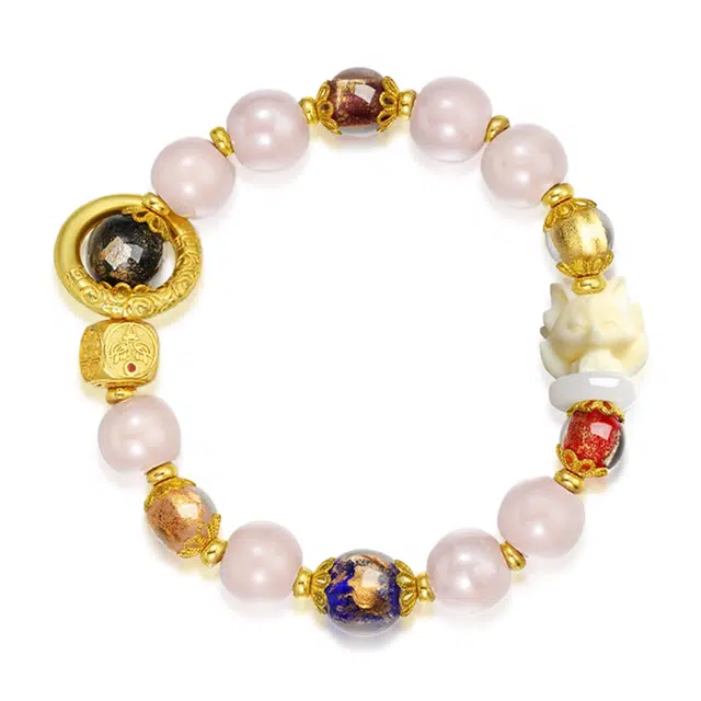 幸囍礼 国潮灵狐粉瓷甜美优雅手饰 新中式祥云平安扣陶瓷珠跑环珠串 糖心粉嫩少女感百搭国风手环 白玉菩提 菩提类手串 女款