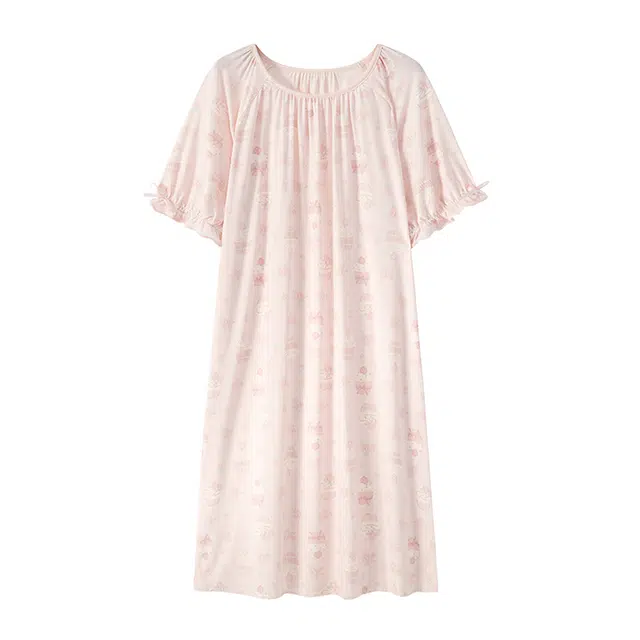 兰缪 圆领舒适洋气蛋糕图案满印柔软亲肤短袖睡裙 女款