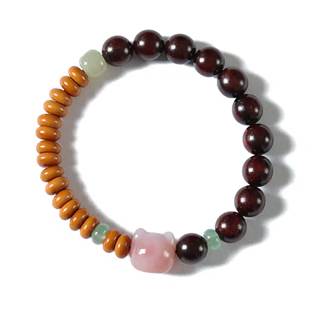 琉堇 森系五福猫文玩串珠 古风汉服旗袍盘玩串珠 本命年招财纳福转运珠 休闲指尖解压念珠 橄榄核 手串 男女同款情侣款 紫檀