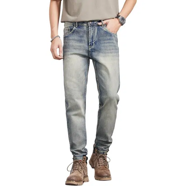 雅鹿 美式工装复古潮牌直筒宽松牛仔裤 男款 浅蓝