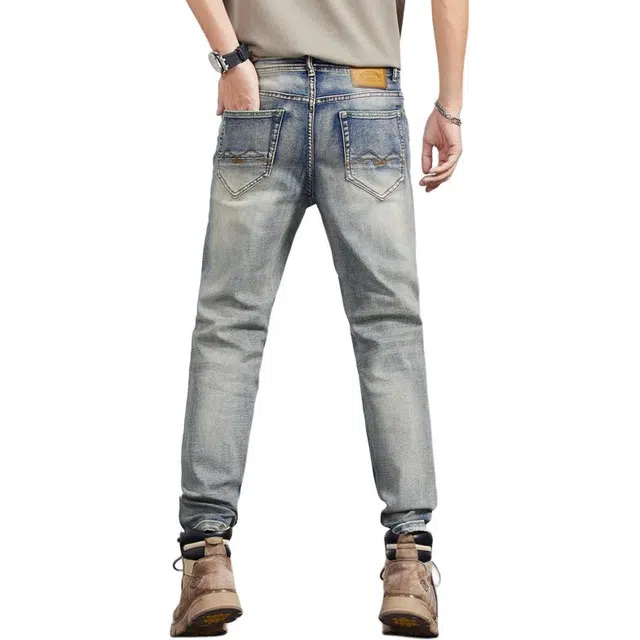 雅鹿 美式工装复古潮牌直筒宽松牛仔裤 男款 浅蓝