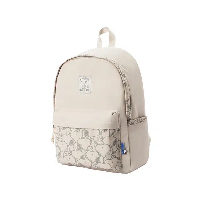 森马 大学生小黑高中生初中生 涤纶 电脑包书包背包双肩包 大号 男女同款情侣款 米白/黑色