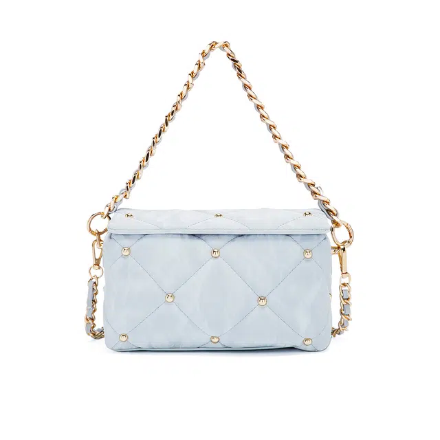 稻草人 甜酷少女精致菱格铆钉 链条包 聚氨酯 腋下包斜挎包单肩包 女款 灰蓝/浅杏色/粉色/银色