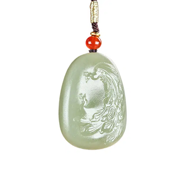 舒杰 凤舞九天凤凰牌项链 和田玉 国潮古风 男女同款情侣款 青白玉