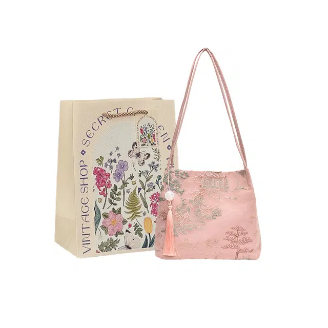 爱尔绅特 中式国风洋气时尚上班通勤 丝绸 单肩包 常规 女款 粉色/绿色/白色